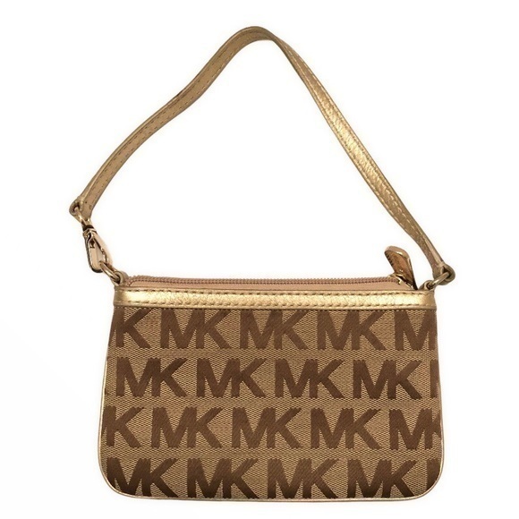 Michael kors gold khaki brown wristlet clutch bag